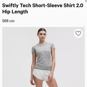 Lululemon Swiftly Tech Short-Sleeve Shirt 2.0
Hip Length
Size 2
Gray